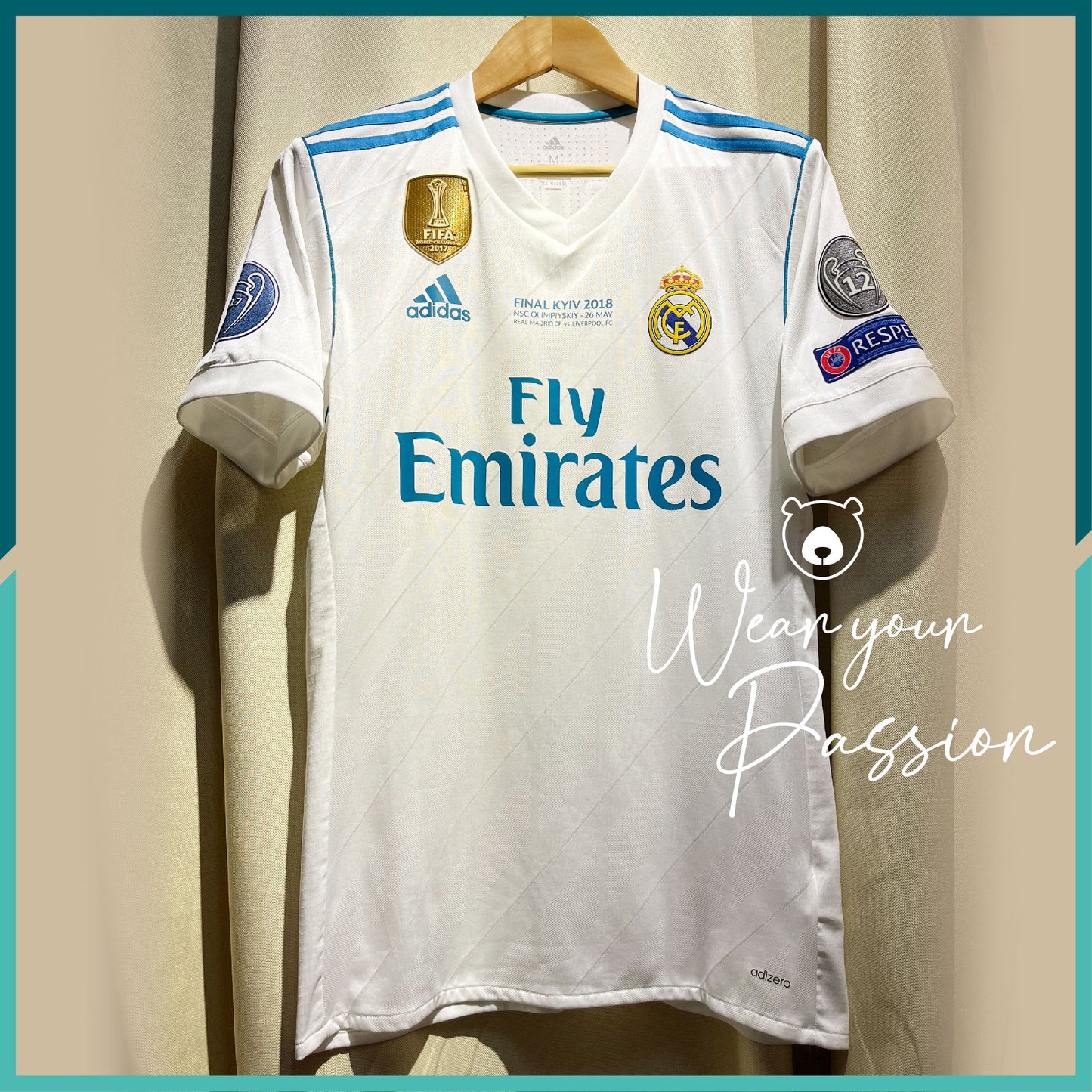 (Nameset & Patches Included) 2017-18 Real Madrid Home Jersey (UEFA Champions League Final Version)
