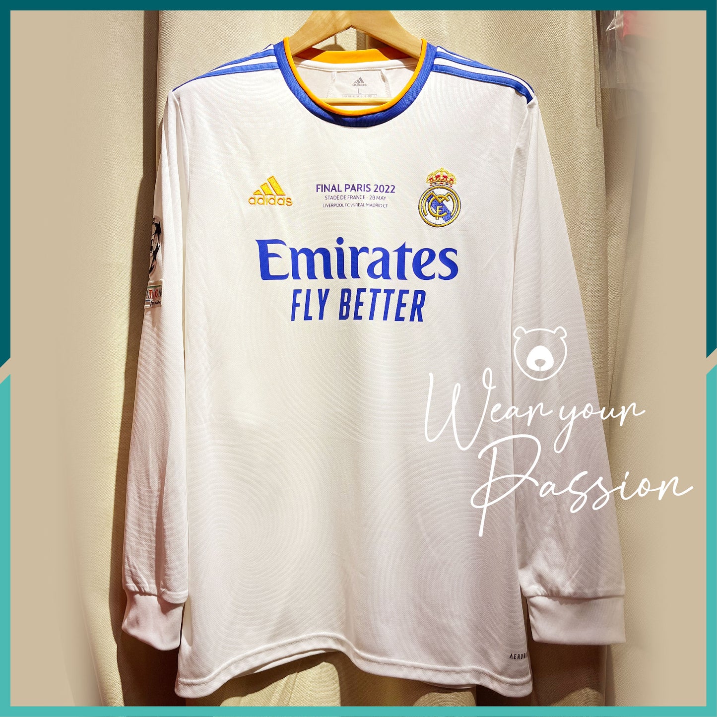 (Nameset & Patches Included) 2021-22 Real Madrid Home Long Sleeve Jersey (UEFA Champions League Final Version)