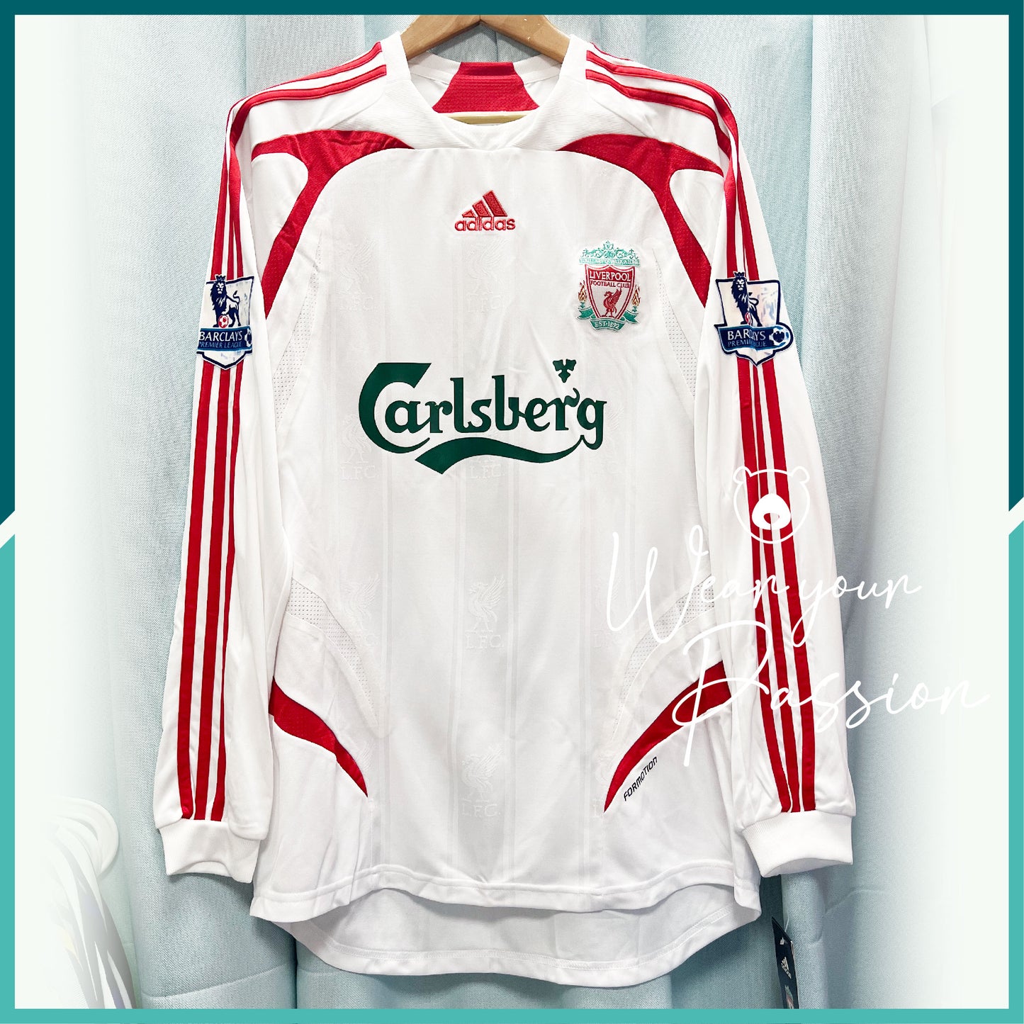 (Nameset & Patches Included) Player Issue 2007-08 Liverpool Long Sleeve Away Jersey 