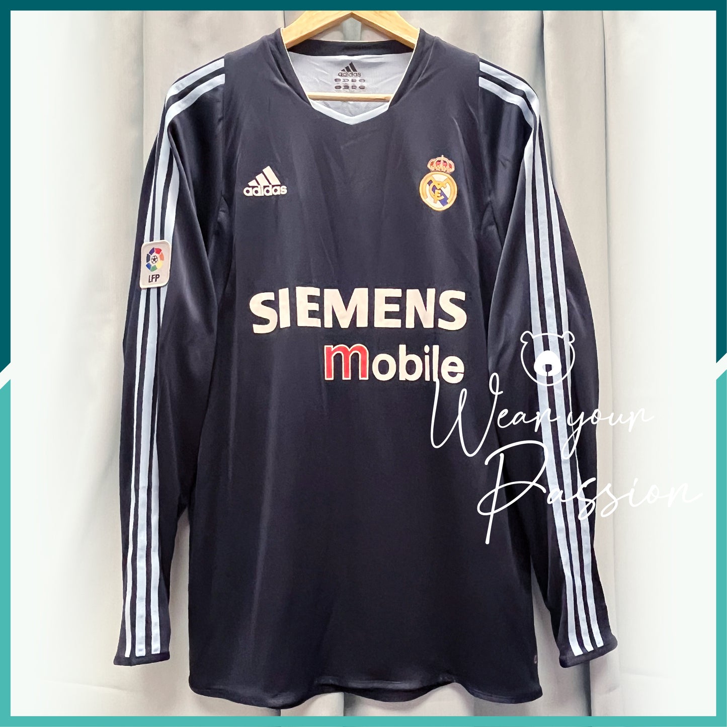 (Nameset & Patches Included) Authentic 2003-04 Real Madrid Long Sleeve Away Jersey
