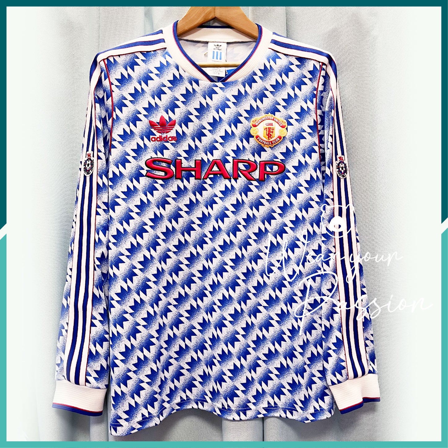 (Nameset & Patches Included) 1992 Manchester United Official Retro Long Sleeve Away Jersey