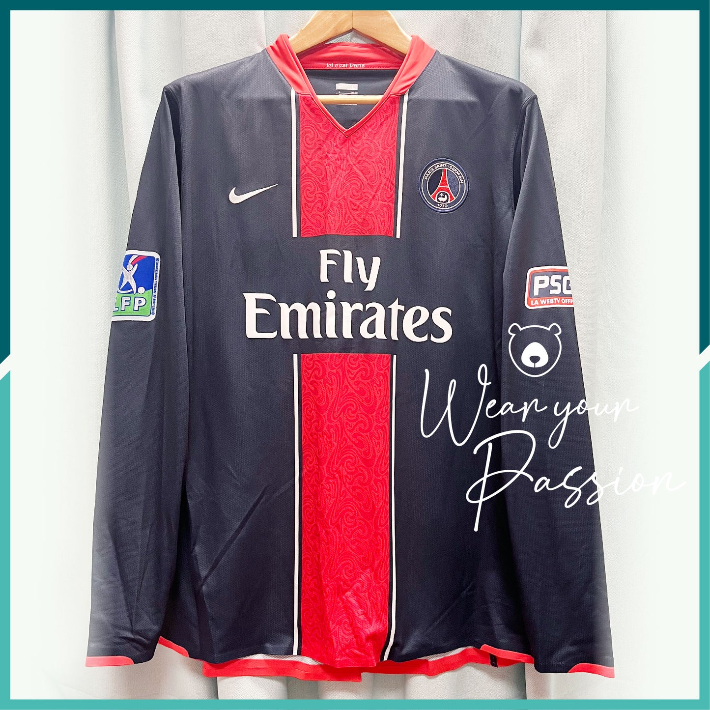 (Nameset & Patch included) Player Issue 2007-08 Paris Saint-Germain Long Sleeve Home Jersey