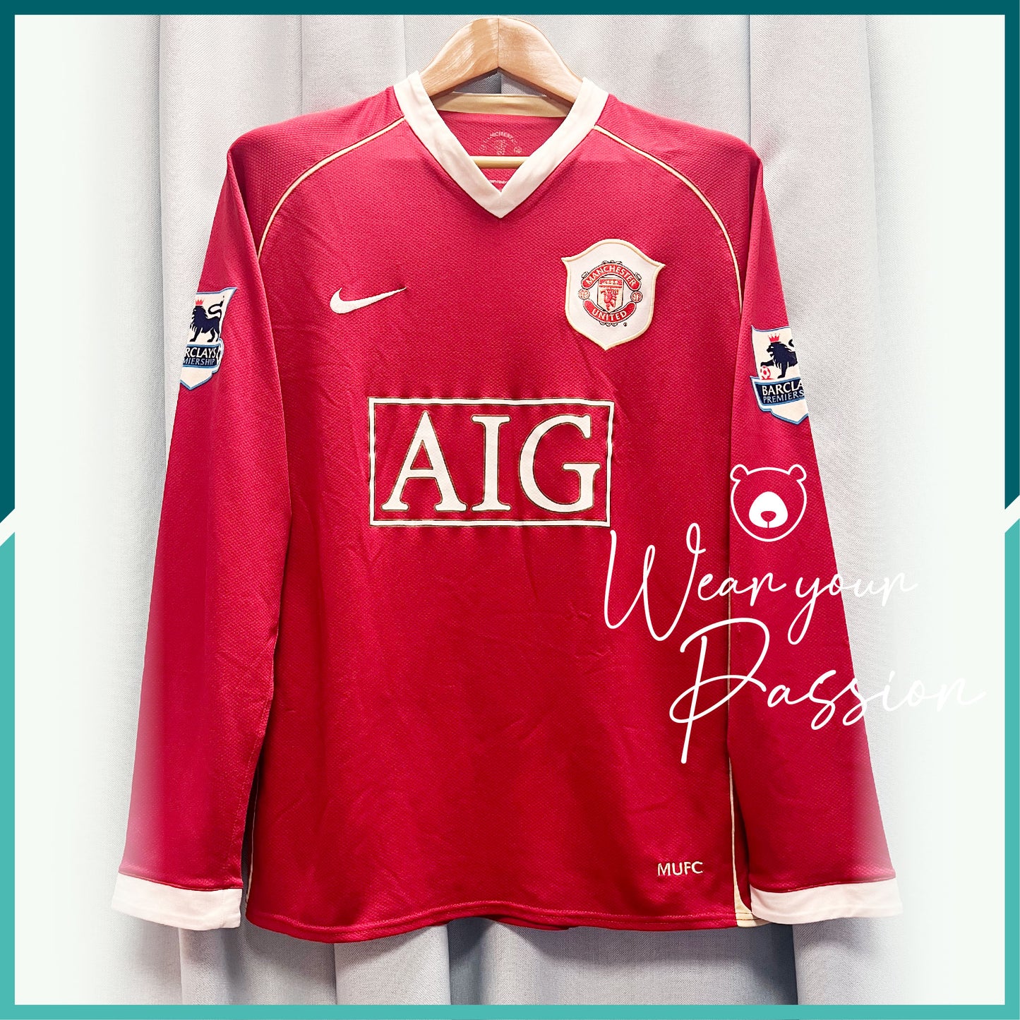 (Nameset & Patches Included) 2006-07 Manchester United Long Sleeve Home Jersey